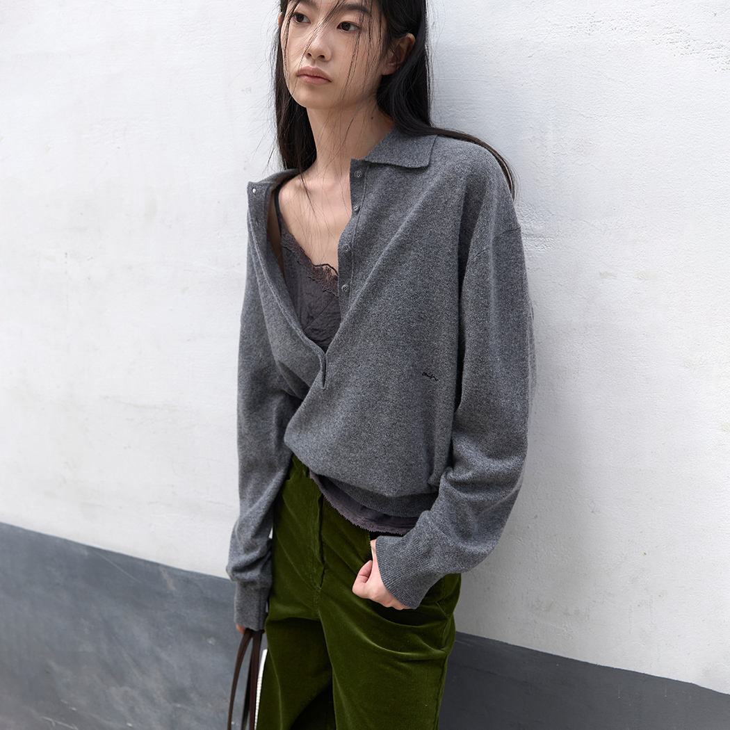 （T-7324）AN WOOL LOOSE FIT BUTTON COLLAR KNIT SET