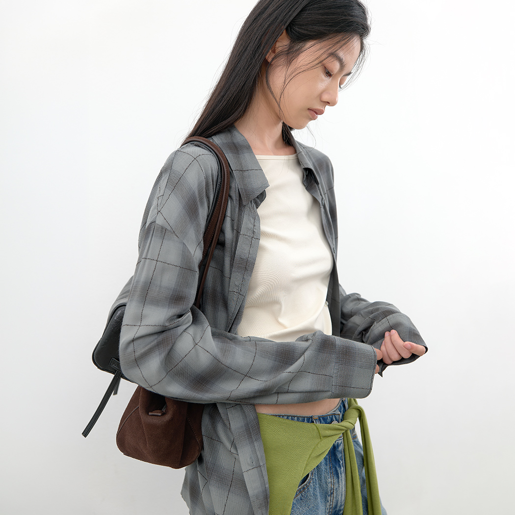 (BL-4441)GARMENT WASHED CHECK SHIRT