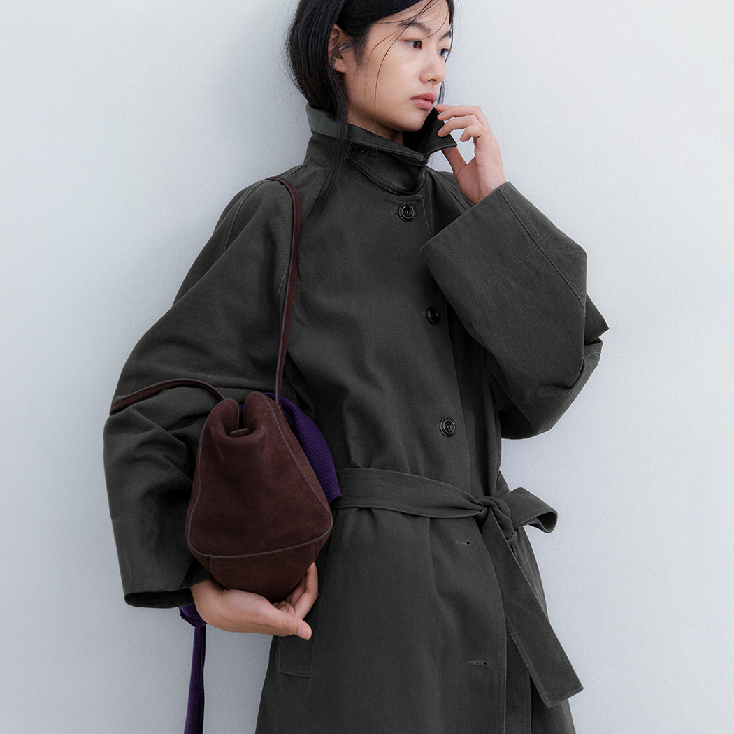 （CT-1487）LEATHER COLLAR BELTED COAT S