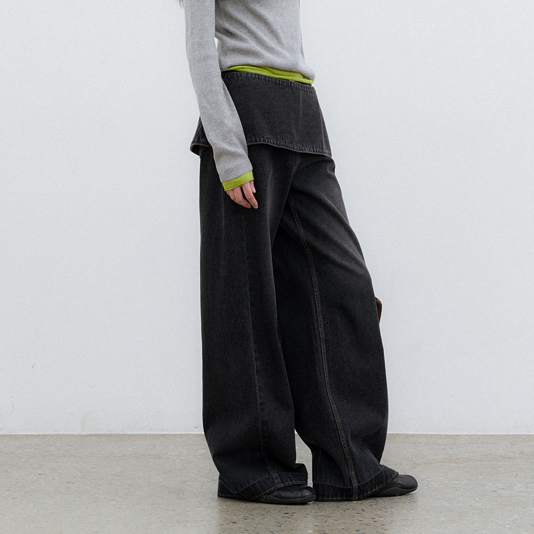 （PT-5810）LAYERED DENIM WIDE PANTS S