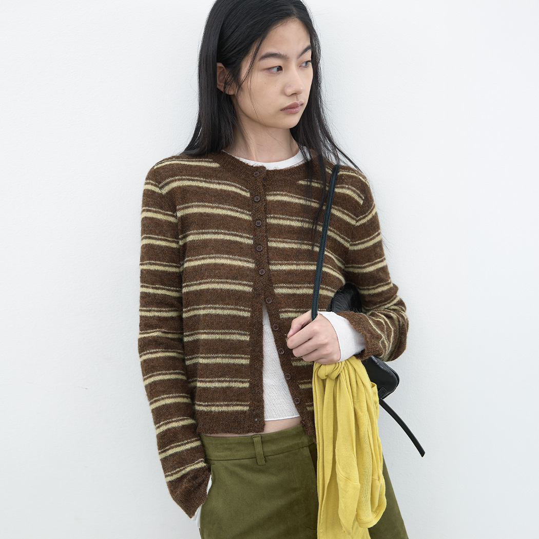 (CD-2279)SHEER SLIM STRIPE KNIT CARDIGAN