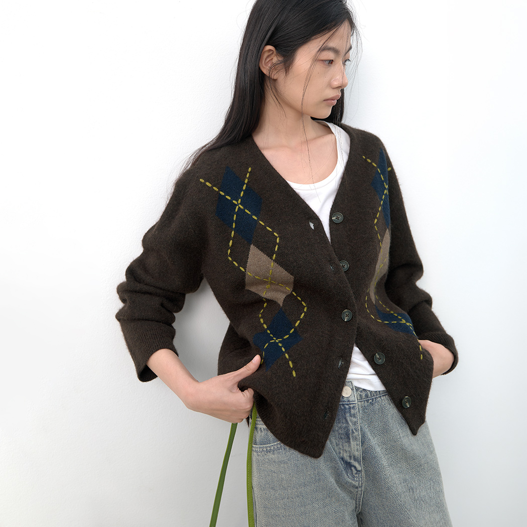 （CD-2281）ARGYLE WOOL STITCH POINT CARDIGAN