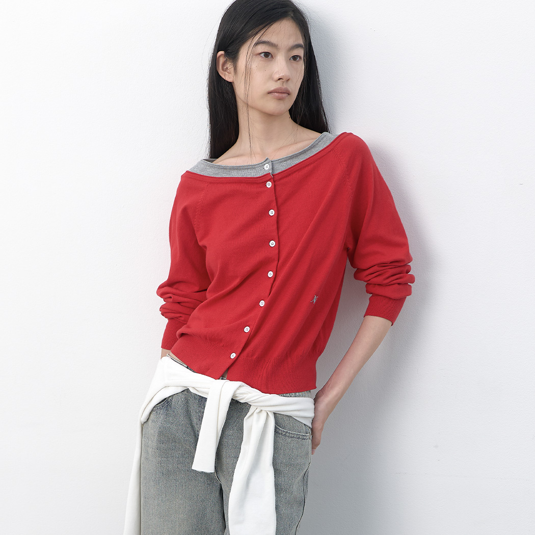 （CD-2275）DOUBLE LAYERED COLOR POINT CARDIGAN