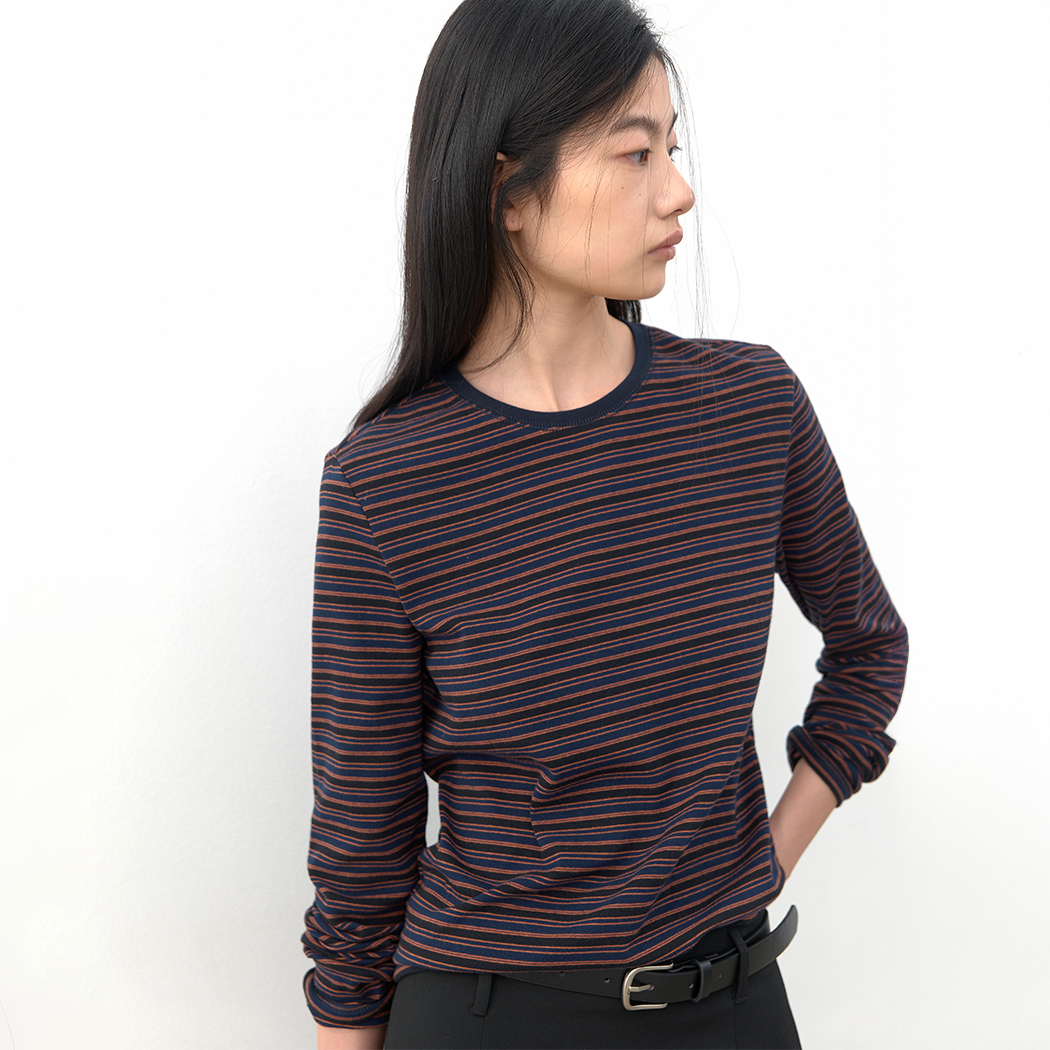 (T-7357)PIN STRIPE STANDARD SLIM TEE