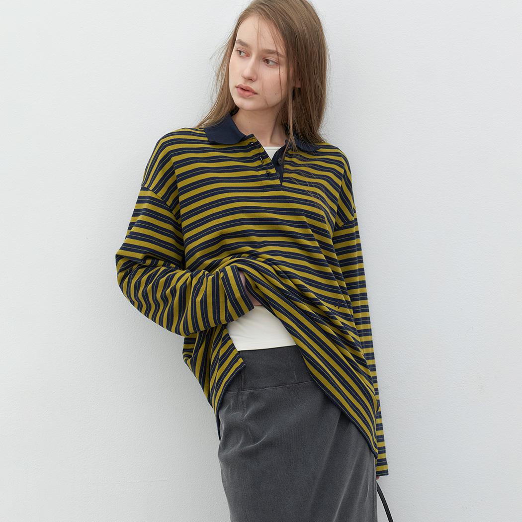 （T-7327）STRIPE RUGBY COLLAR TEE