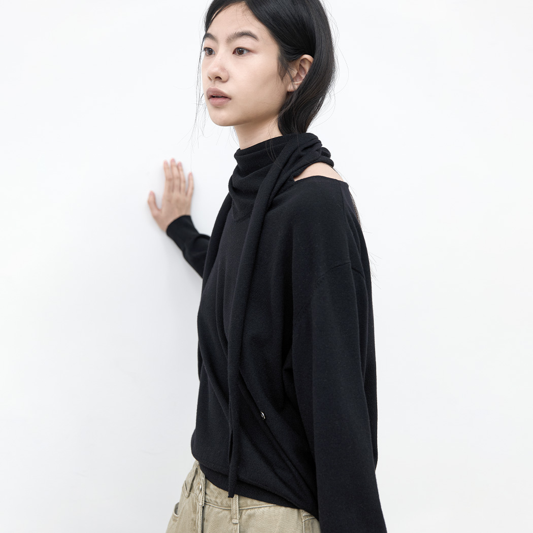 （T-7297）TRIANGLE SCARFED KNIT