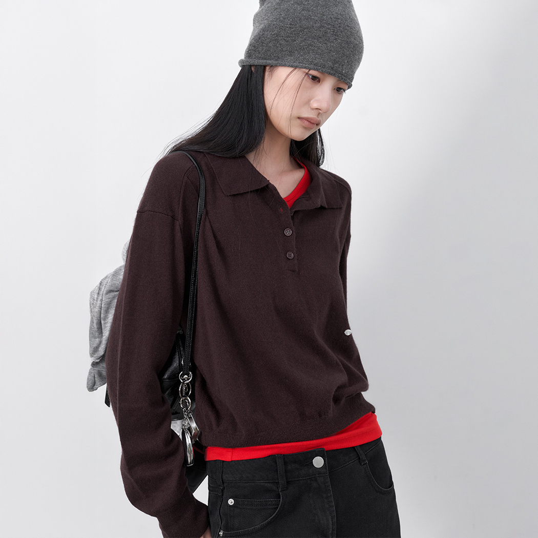（T-7319）CASHMERE BLEND POLO KNIT