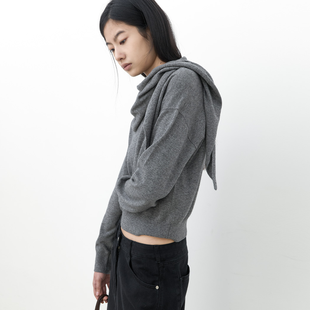 （T-7320）CASHMERE BLEND SCARF V-NECK KNIT SET