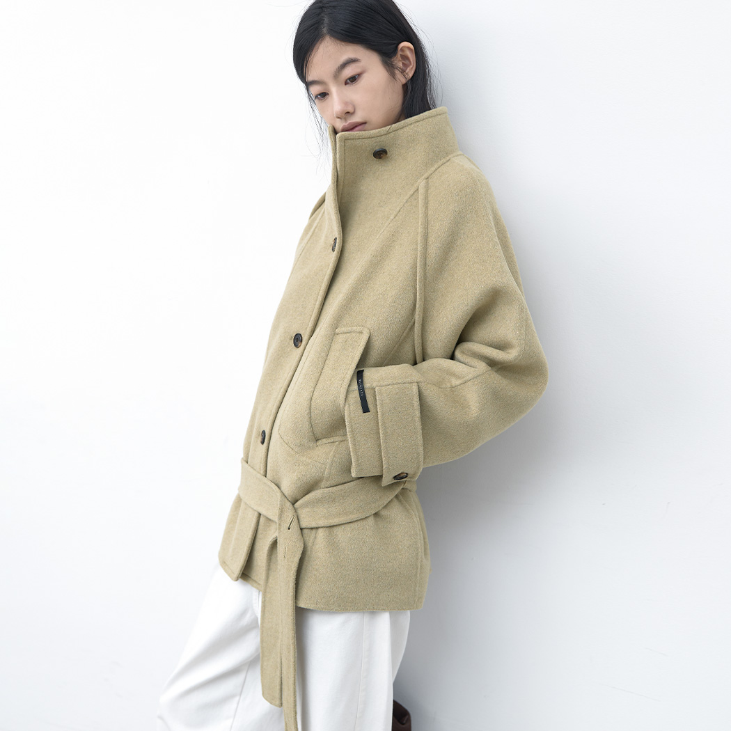 (CT-1488)LOW BELTED HALF HANDMADE COAT S