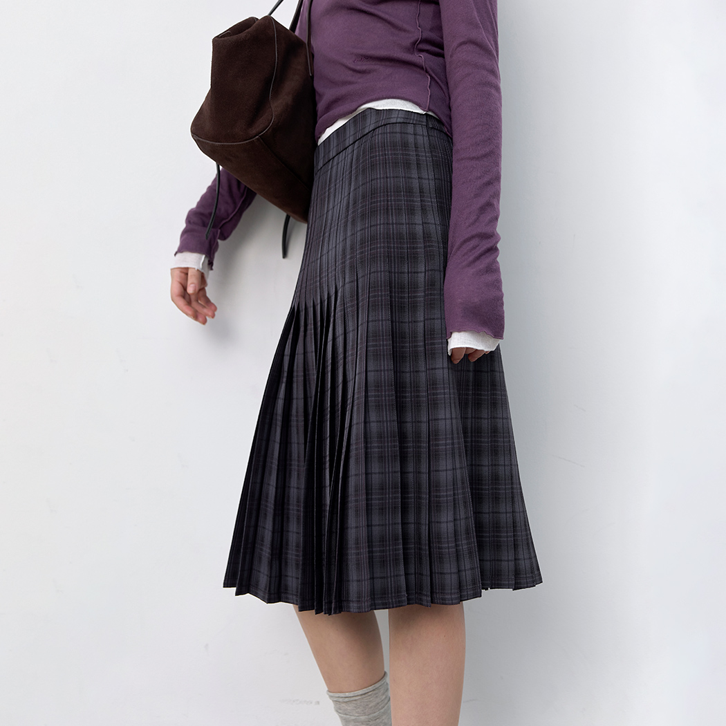 （SK-5117）LOW-RISE PLEATED MIDI SKIRT