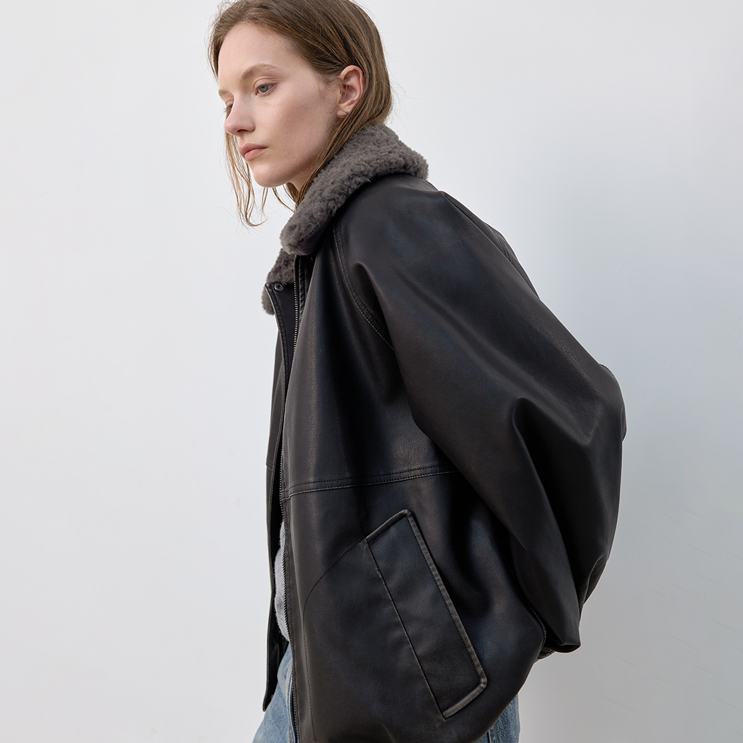 （JP-617）DETACHABLE FUR COLLAR LEATHER BLOUSON S