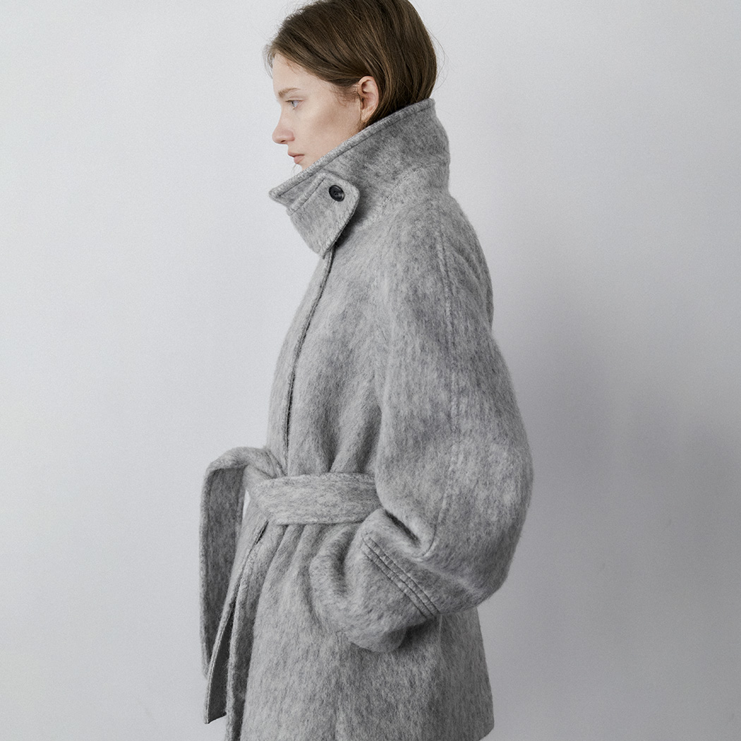 （Z-CT-1450）HAIRY WOOL BELTED HALF COAT S