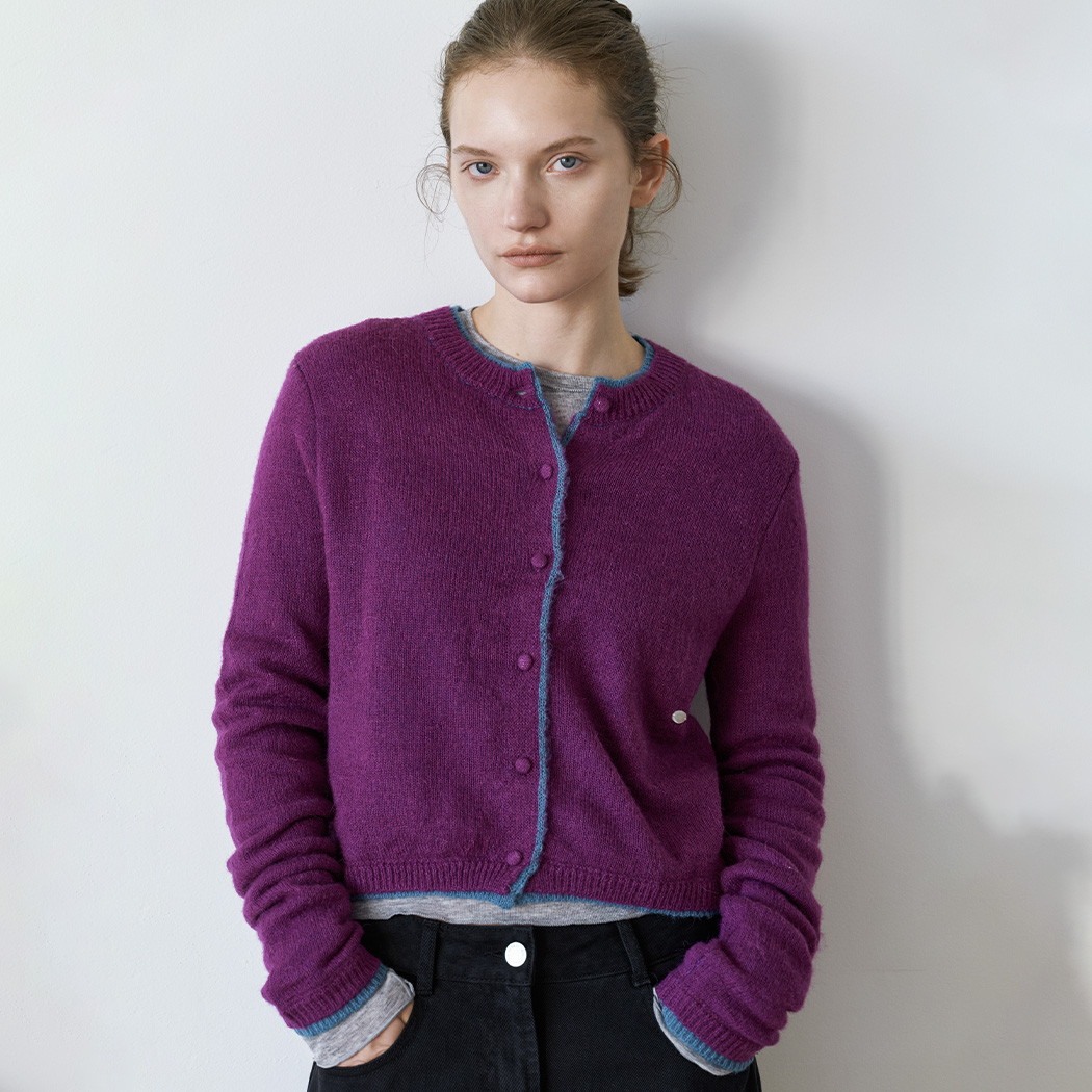 (CD-2288)ALPACA REVERSIBLE COLOR POINT CARDIGAN