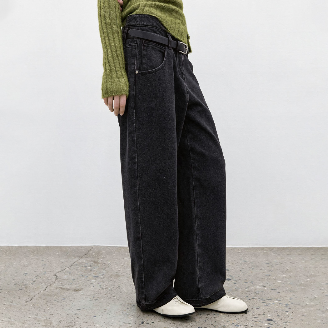 (PT-5842)WARM DOUBLE WAIST BAND WIDE JEAN