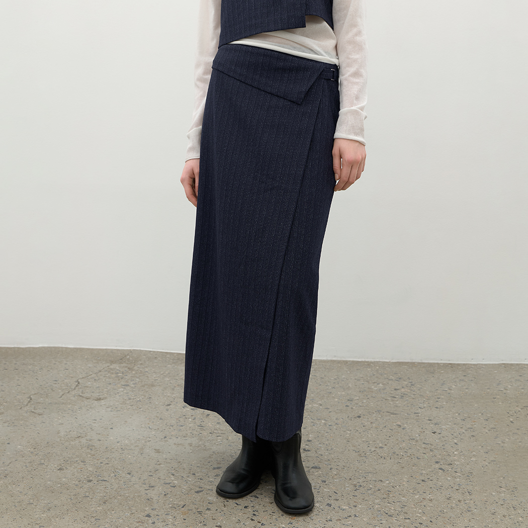 (SK-5134)STRIPE SET-UP LONG H LINE SKIRT