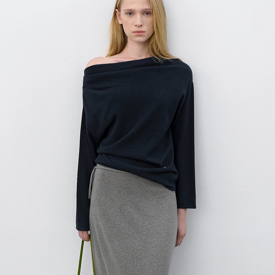 (T-7356)ONE OFF SHOULDER SOFT DRAPE KNIT