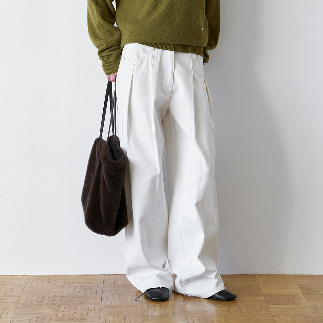 (PT-5831)WARM TWO TUCK WIDE DENIM PANTS