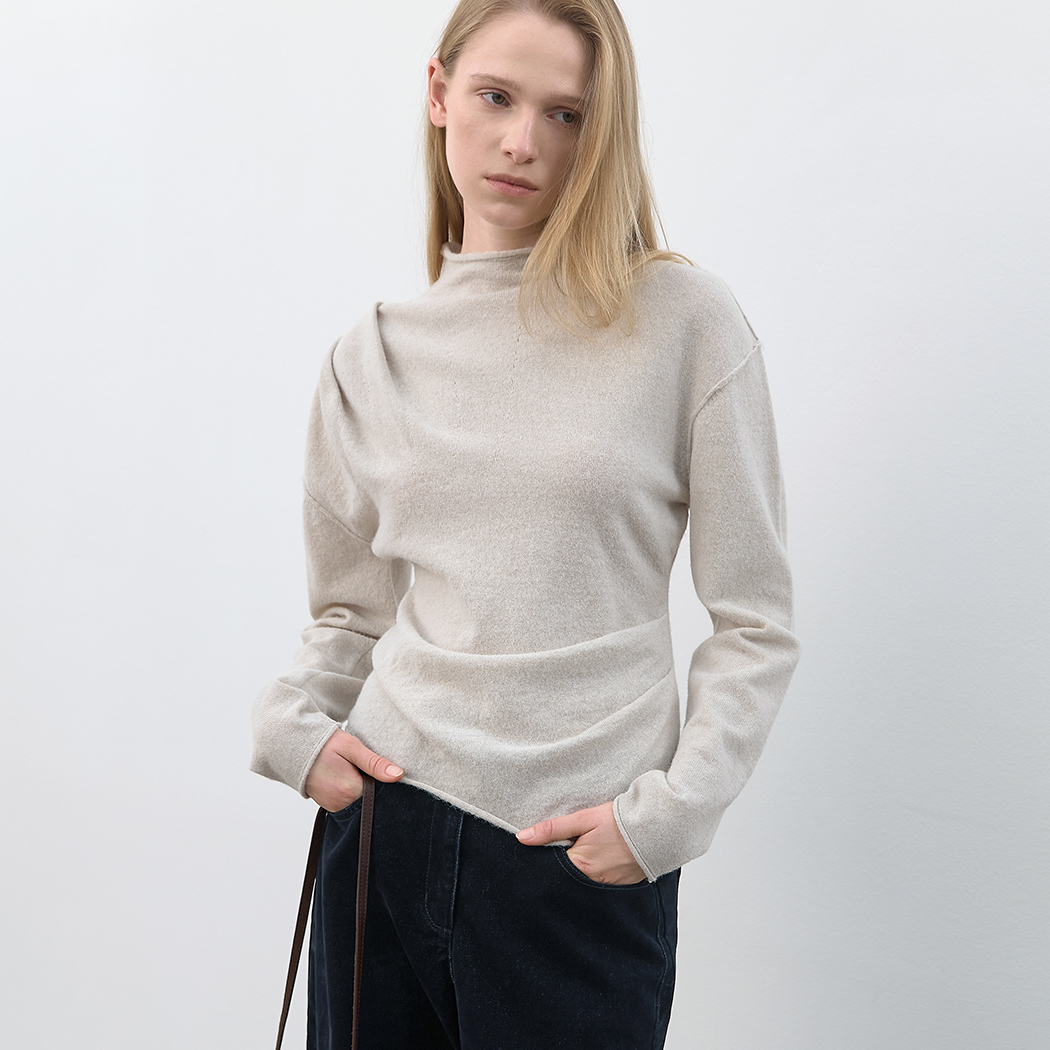 （T-7359）OUTSEAM DETAIL TUCK DRAPE KNIT