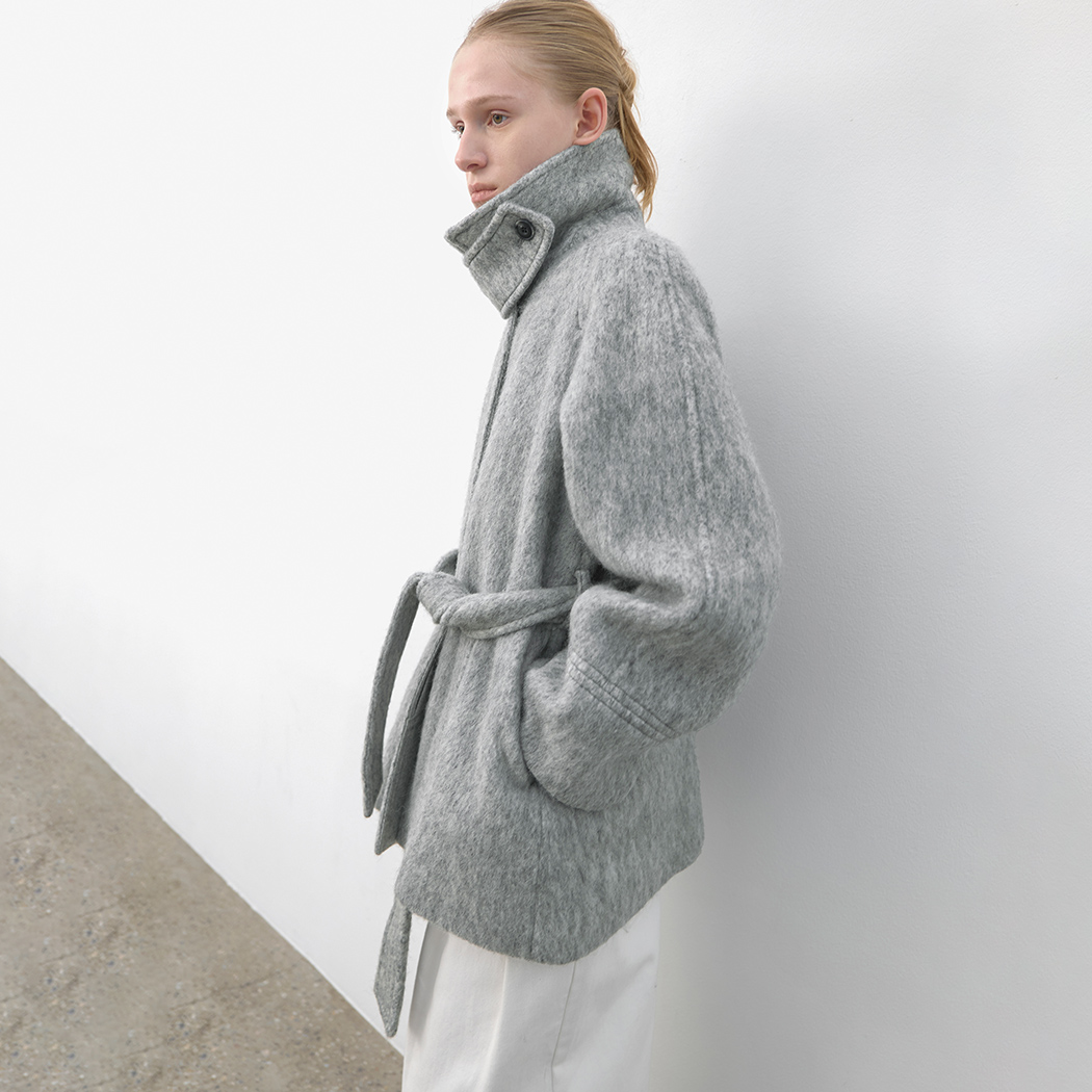 （Z-CT-1450）HAIRY WOOL BELTED HALF COAT S