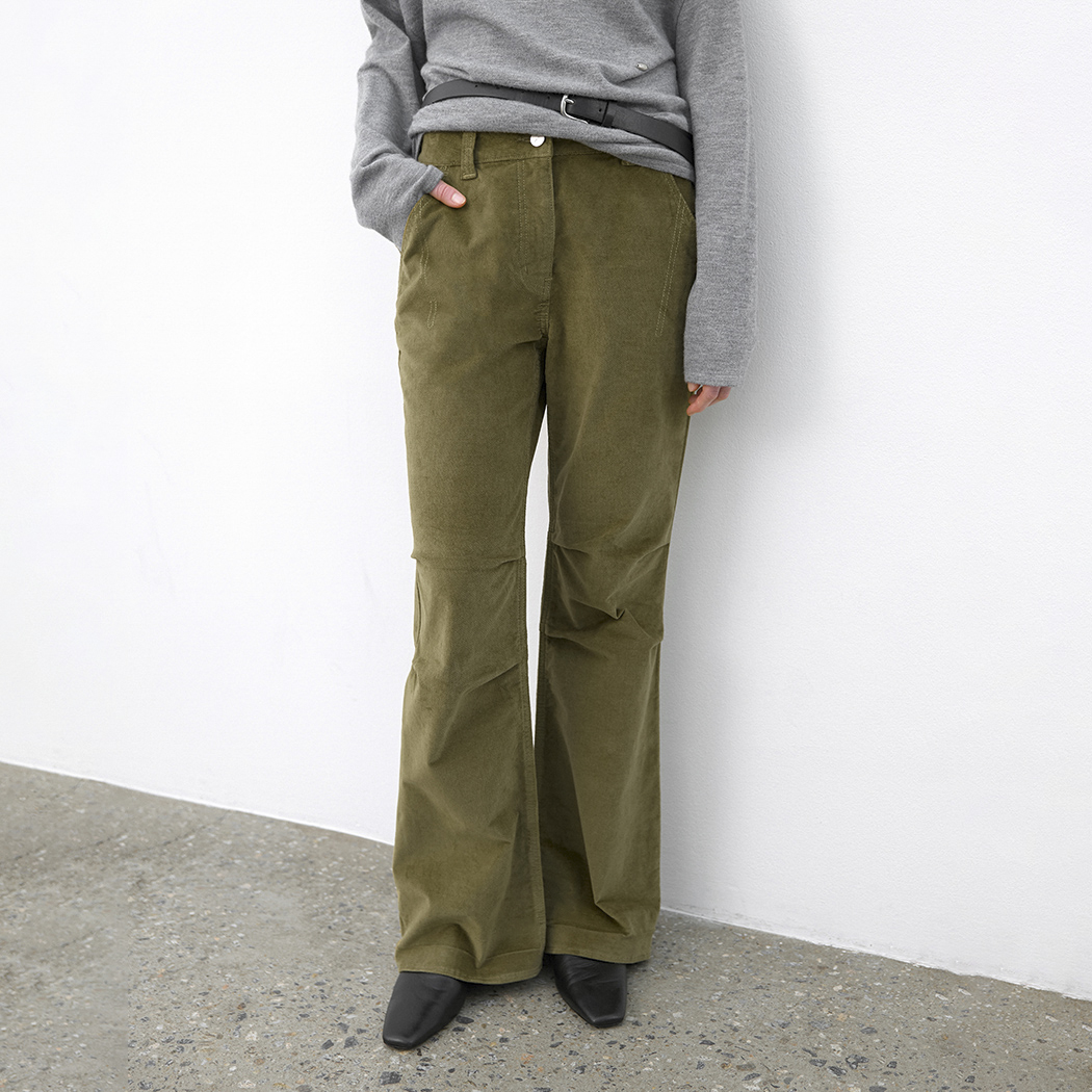 （PT-5834）COTTON VELVET BOOTSCUT TUCK PANTS