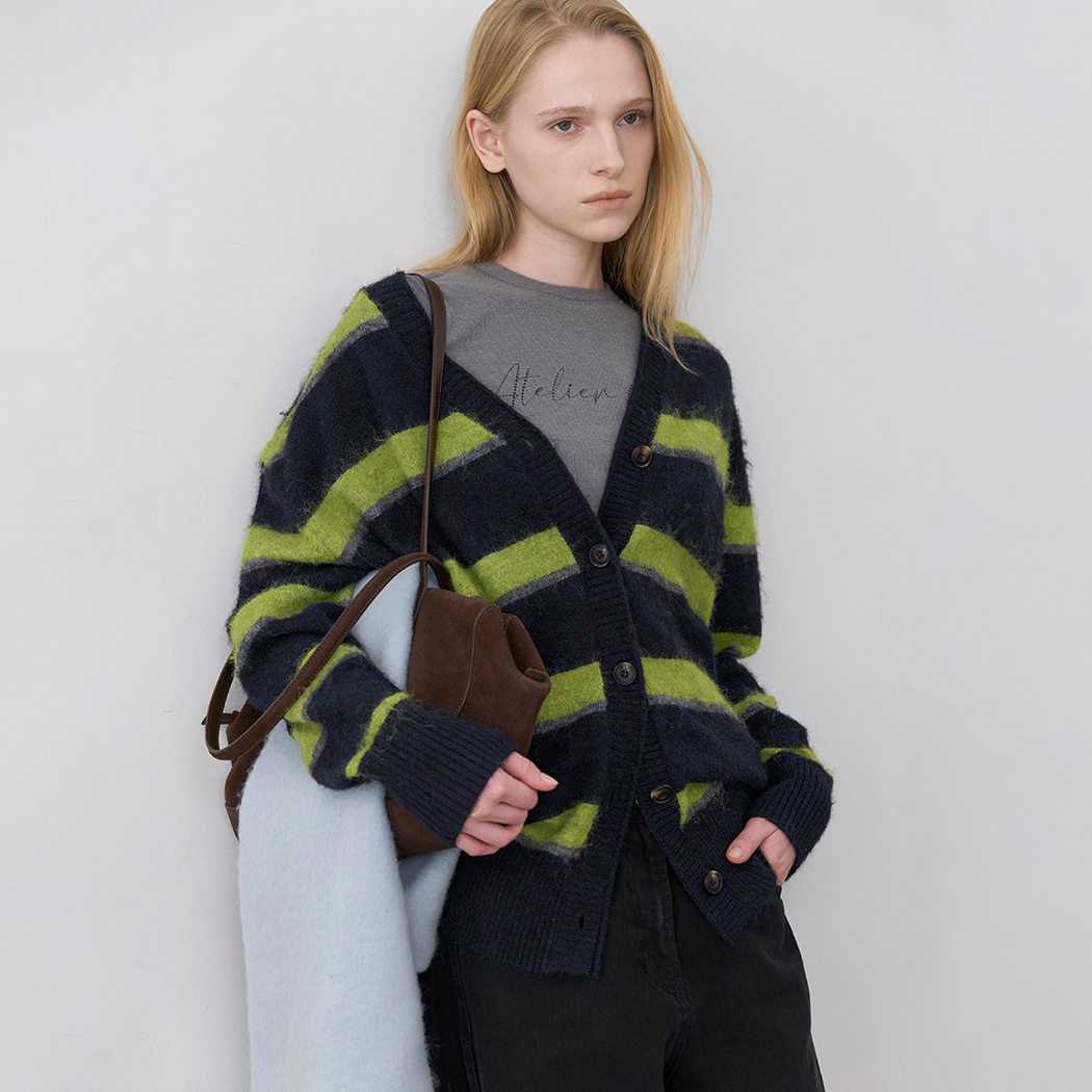 (CD-2298)LOOSE FIT BRUSHED STRIPE CARDIGAN
