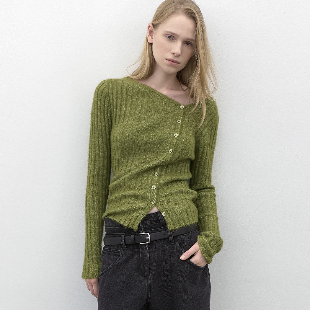（CD-2295）SLIM RIBBED ASYMMENTRY KNIT CARDIGAN